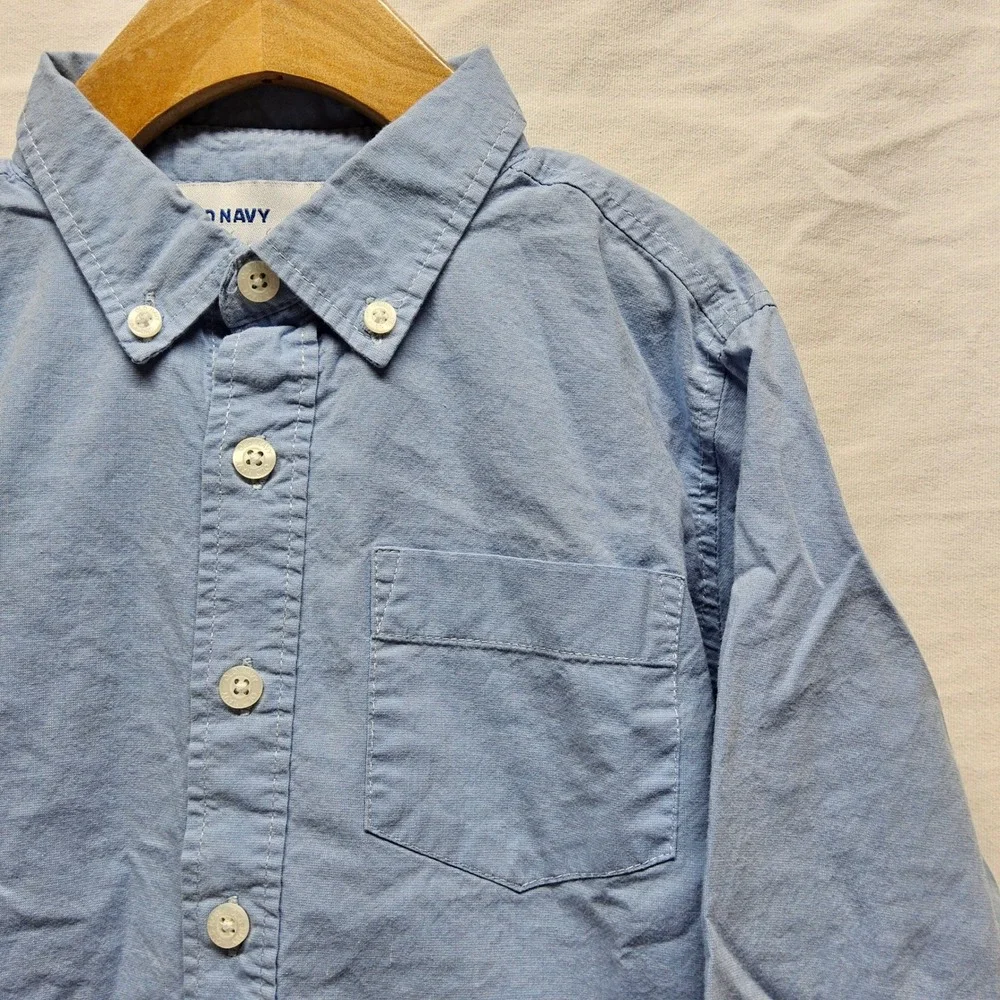 Old Navy Button Down Shirt Boys XS 5 Blue Built-In Flex Long Sleeve Oxford